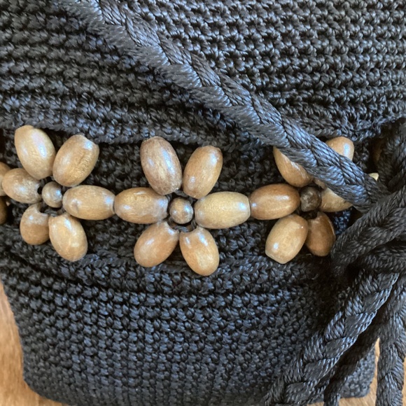 Emanuel Geraldo Black Crochet Wood Bead Boho Handbag - Picture 3 of 8